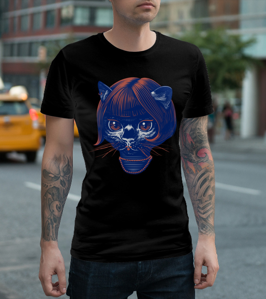 Kitty Purpur Retro Cat With Stylish Hair And Pearls T-Shirt