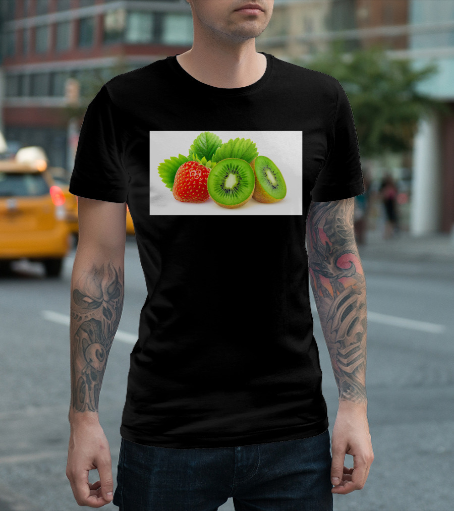 Kiwi And Strawberry Fresh Fruits Combination T-Shirt