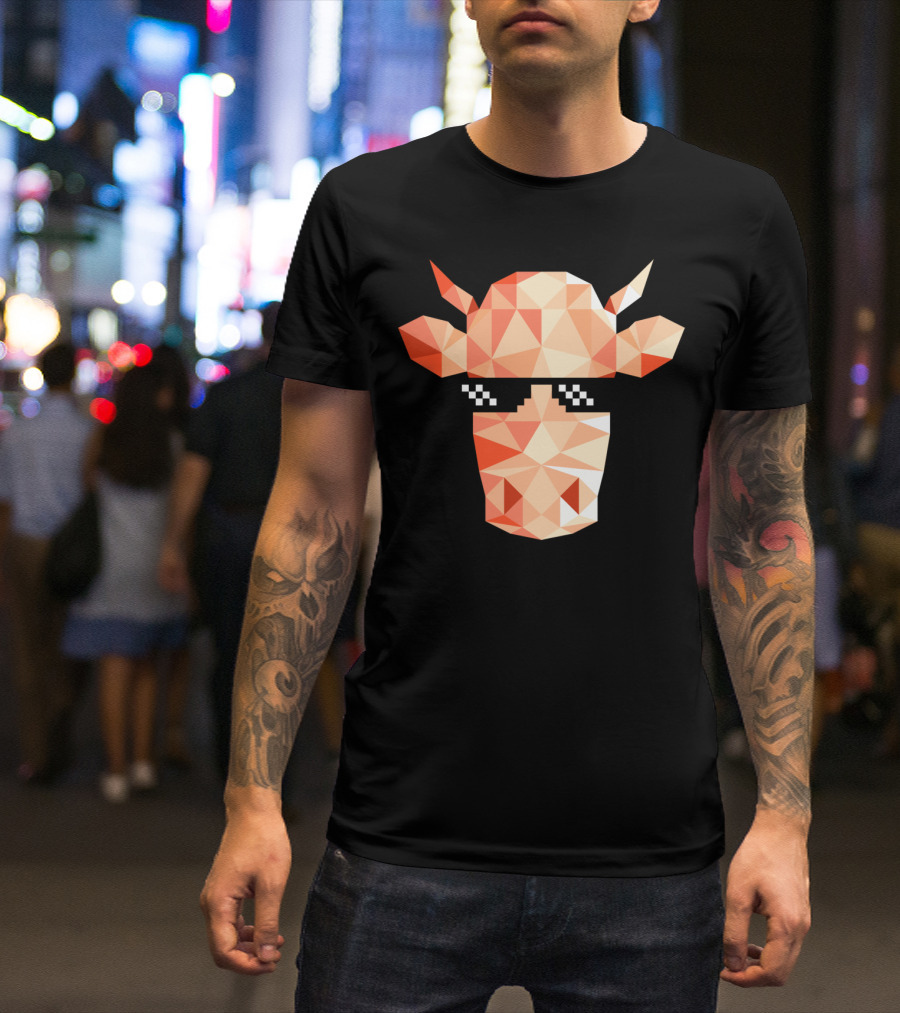 Thug Life Cow Pixelated Sunglasses Geometric T-Shirt