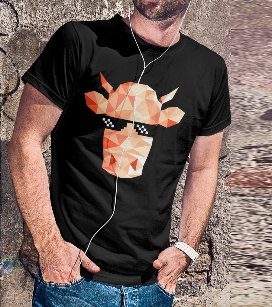 Thug Life Cow Pixelated Sunglasses Geometric T-Shirt