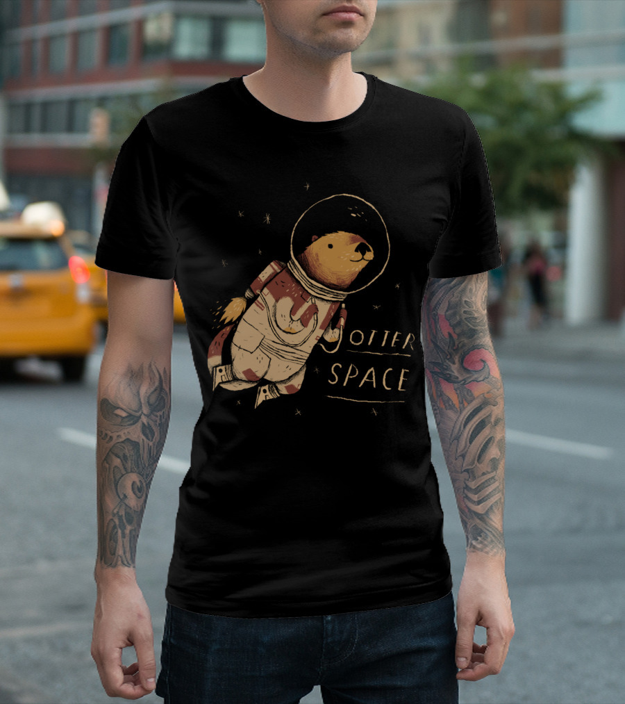 Otter Space Astronaut Floating Among Stars T-Shirt