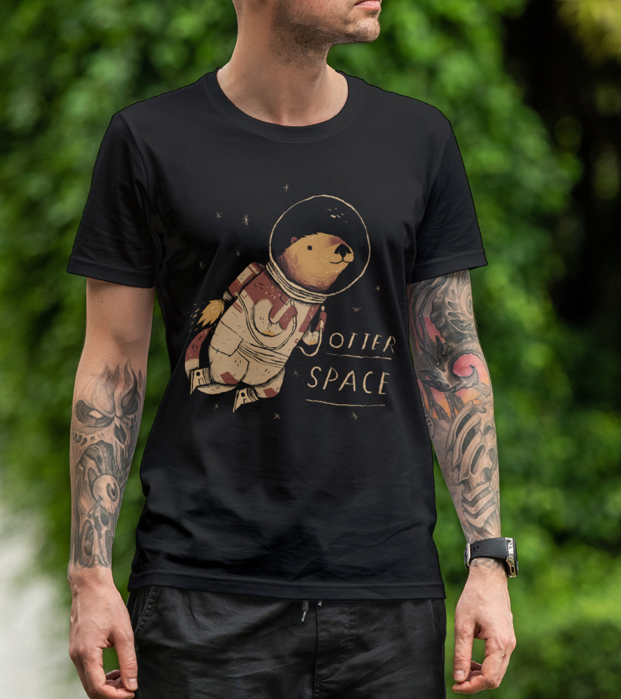 Otter Space Astronaut Floating Among Stars T-Shirt