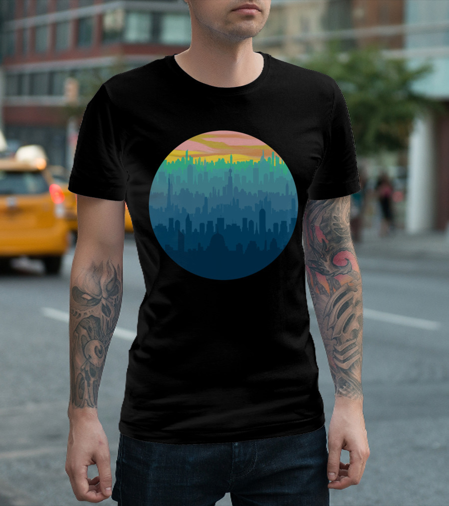 Sunset City Electric Skyline in Pastel Hues T-Shirt