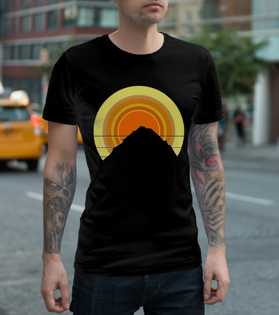 Mountain Sunrise Retro Sunburst T-Shirt