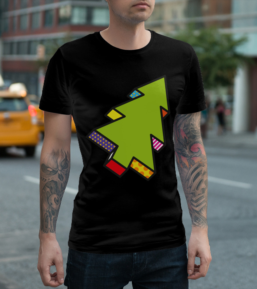 Pop Art Geometric Christmas Tree Color Blocks T-Shirt
