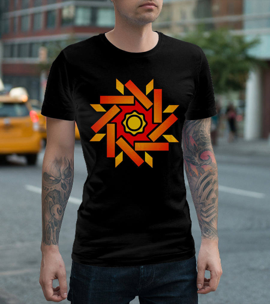 Fire Flower Gear Abstract Yellow Red T-Shirt
