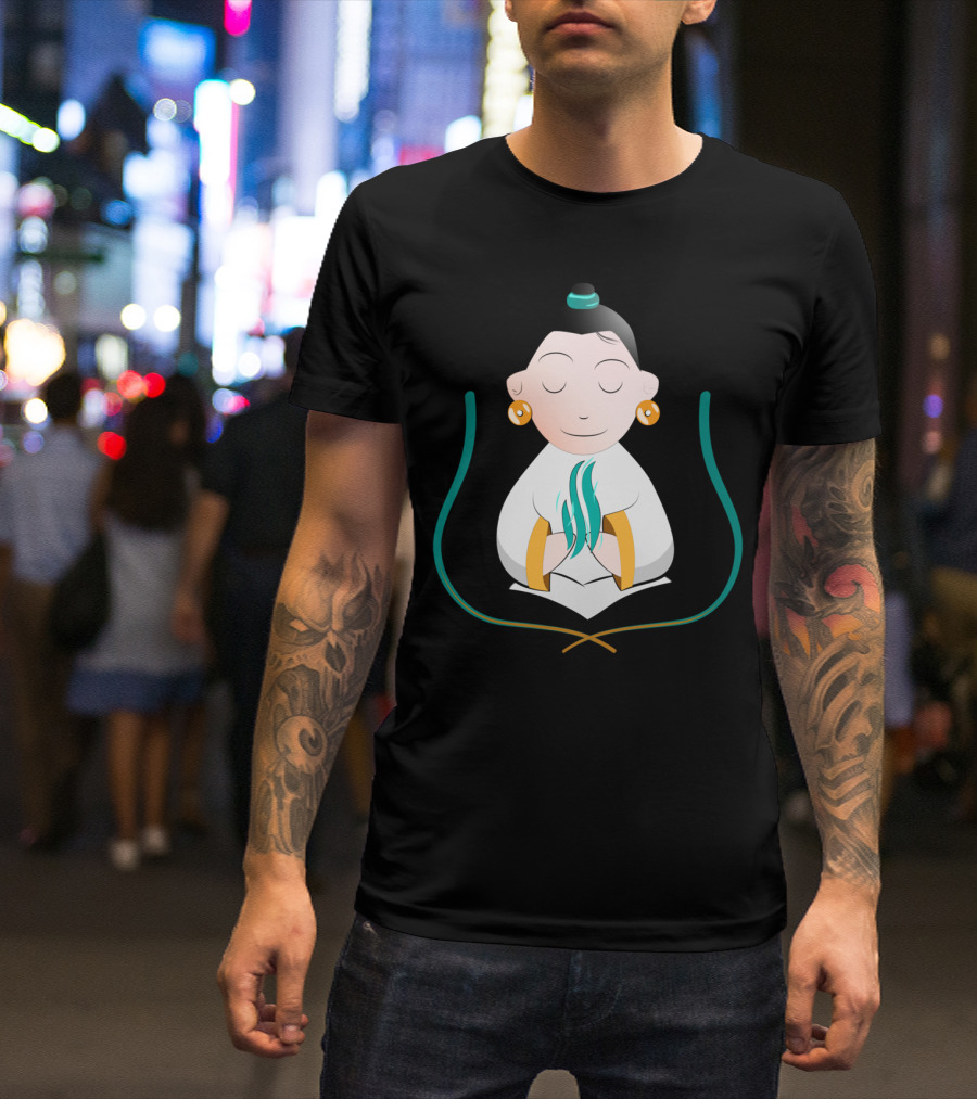 Meditating Zen Monk In Peaceful Pose With Asian Calligraphy Influence T-Shirt