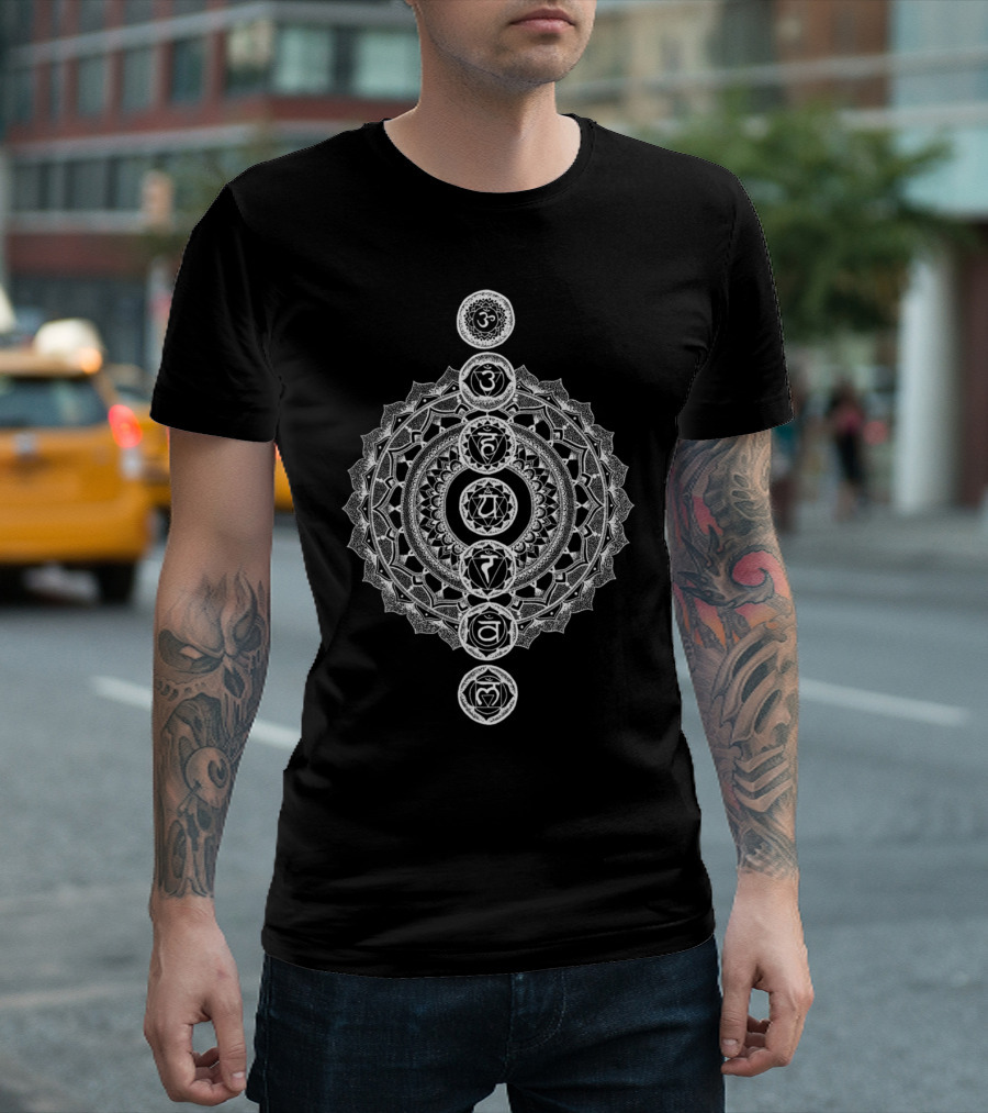 Seven Chakras Mandala Symbols White Om Lotus T-Shirt