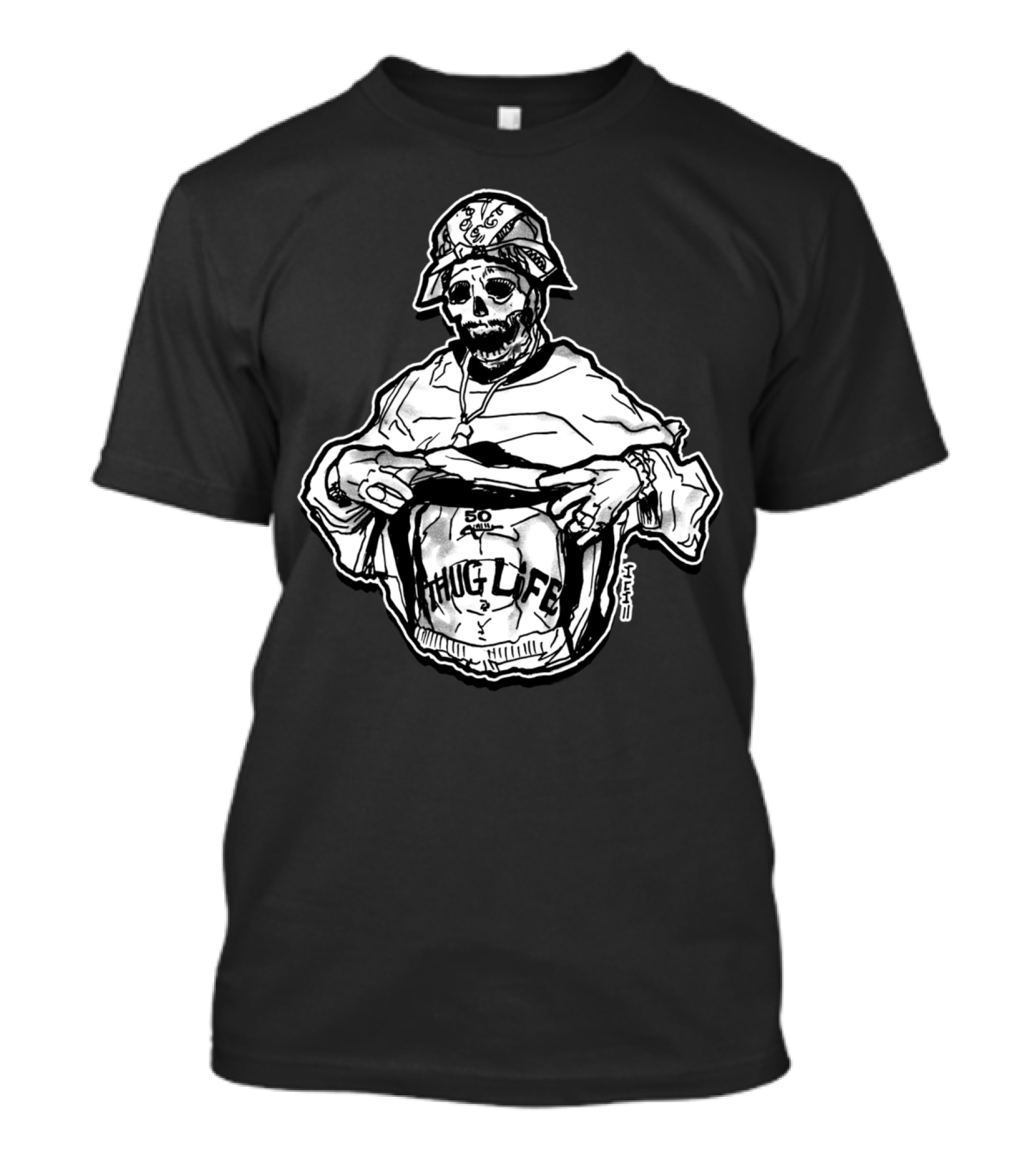 Thug Life Skeleton Bandana 50 Street Tattoo T-Shirt