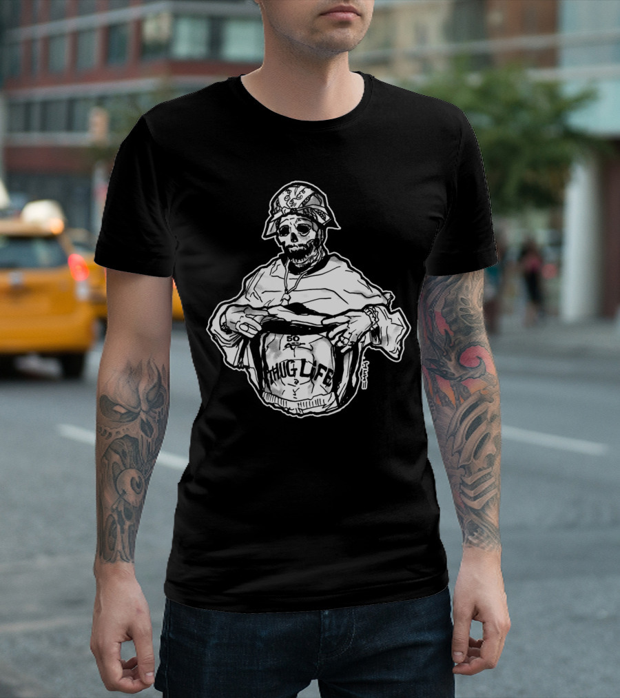 Thug Life Skeleton Bandana 50 Street Tattoo T-Shirt