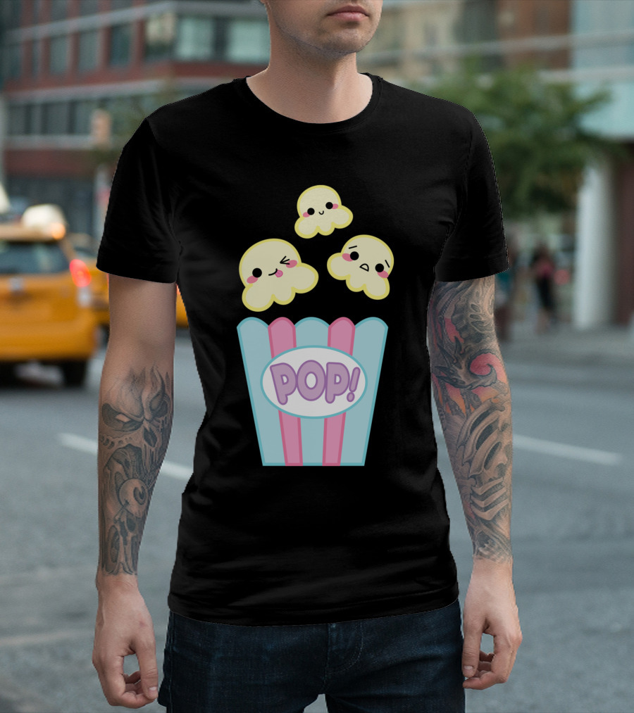 POP Cute Kawaii Popcorn Characters on Pastel Box T-Shirt