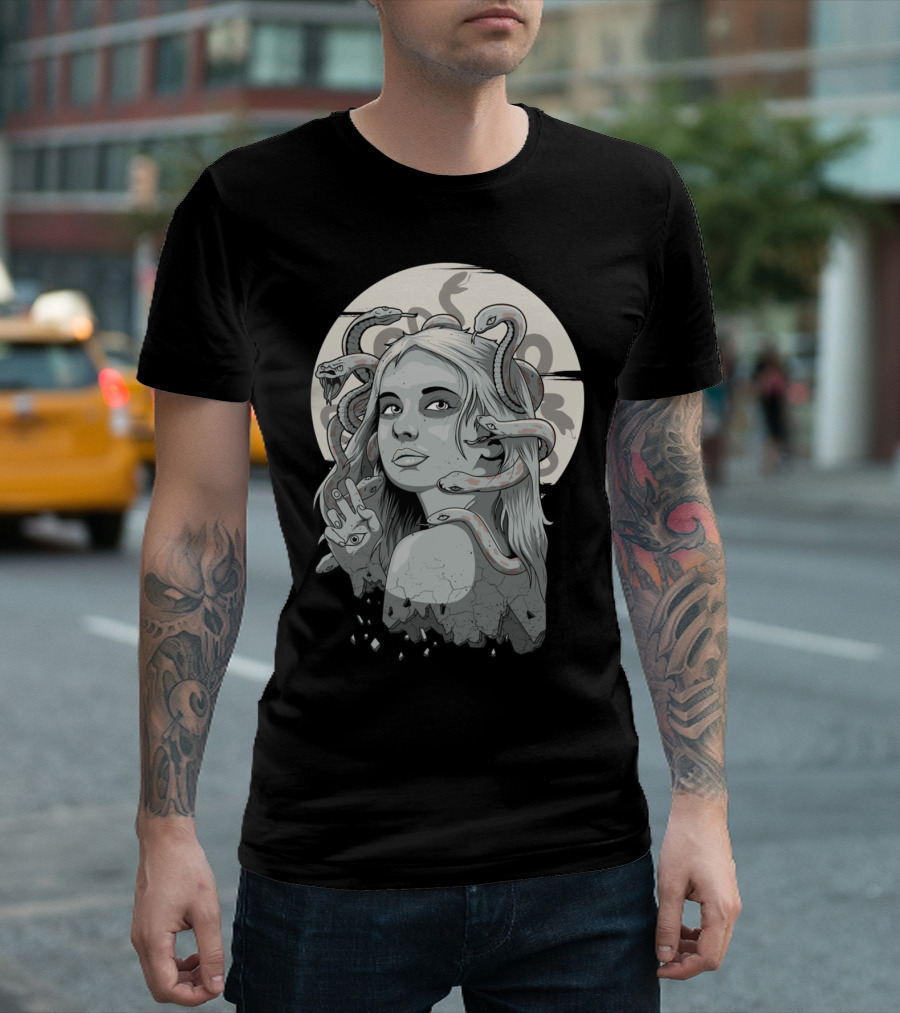 Medusa Serpentine Gaze Under The Moon T-Shirt