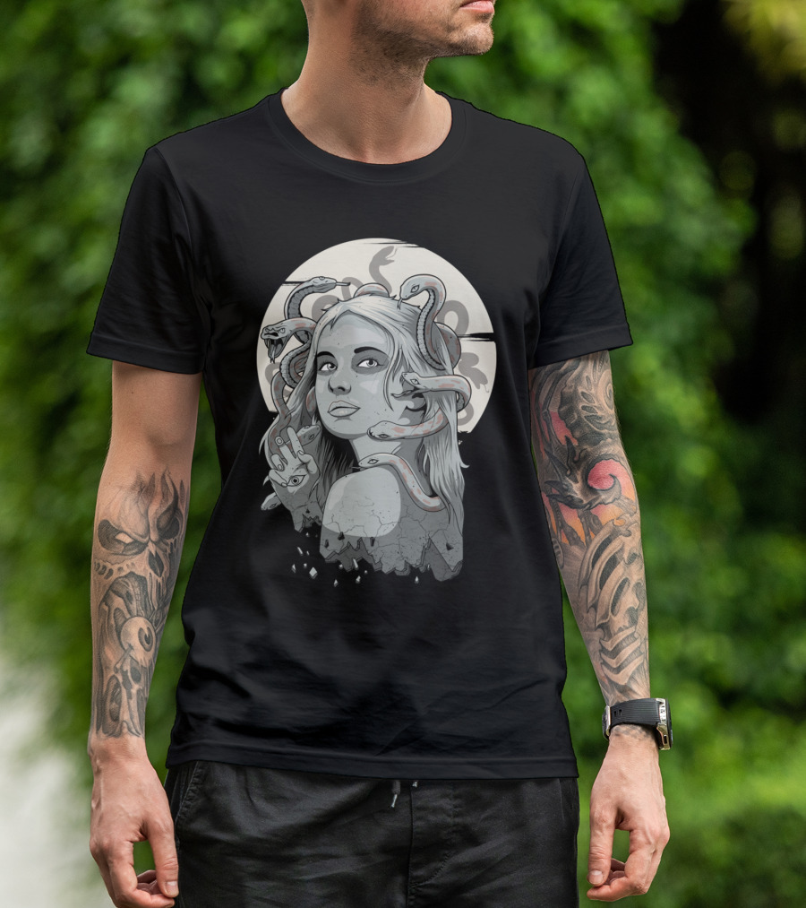 Medusa Serpentine Gaze Under The Moon T-Shirt