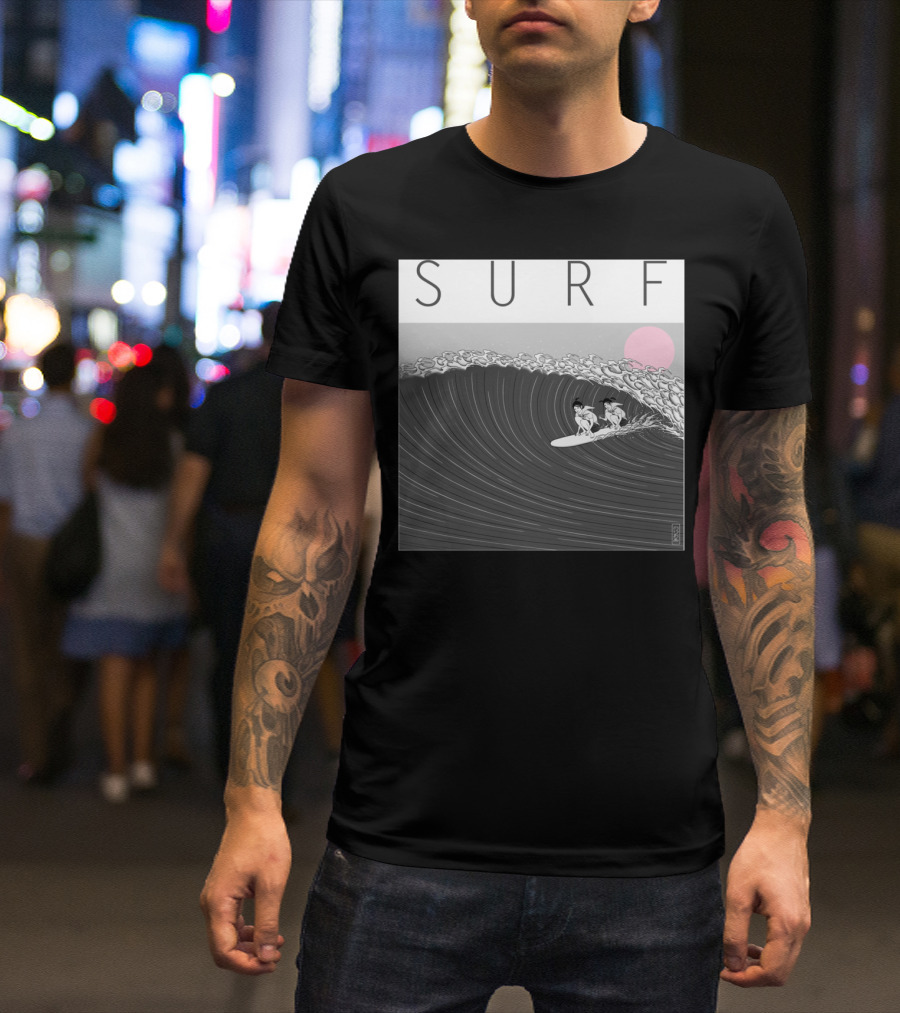 SURF Japanese Ukiyo-e Style Sunset Wave Surfing T-Shirt