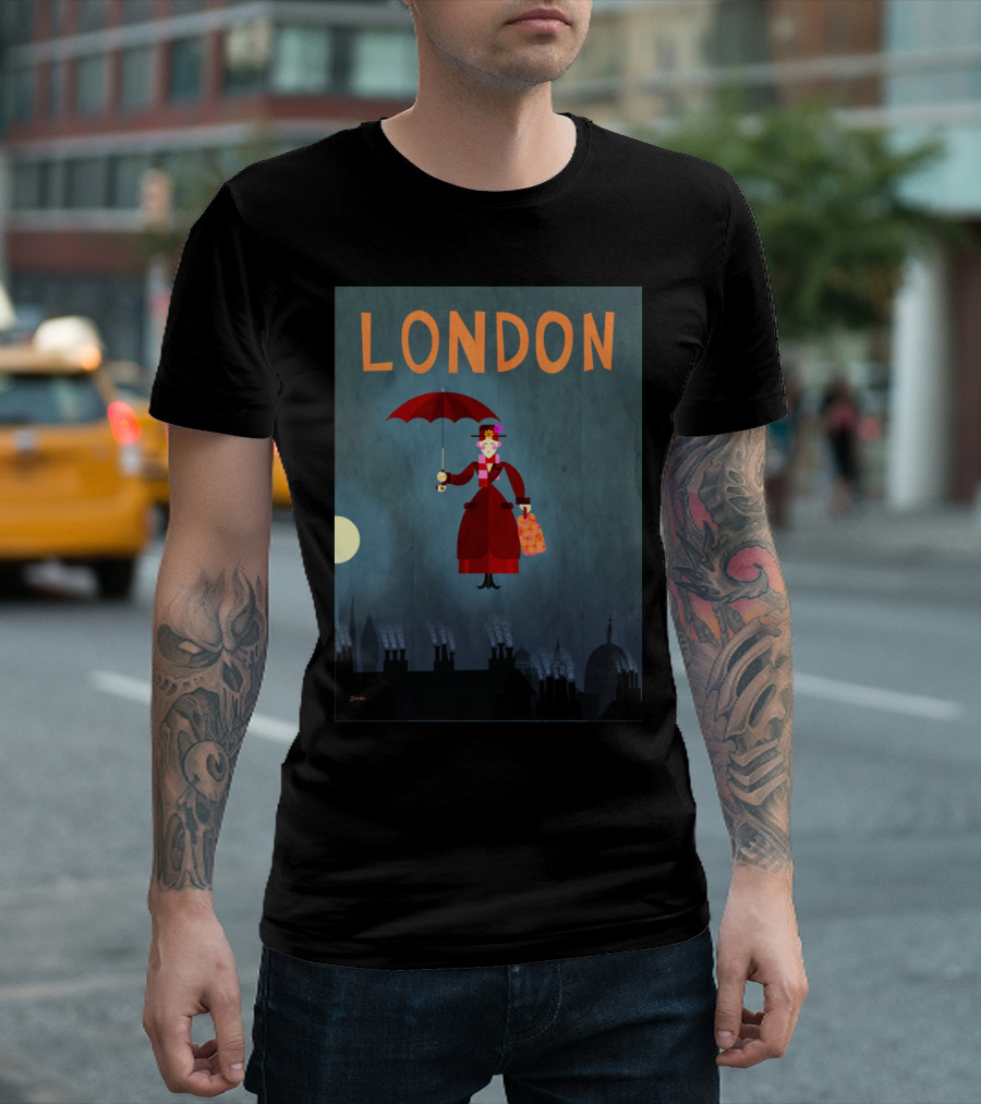 LONDON Poppins Umbrella Over Rooftops T-Shirt