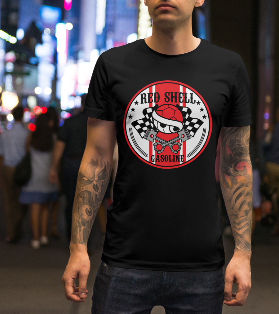 Red Shell Gasoline Racing Checkered Pistons T-Shirt