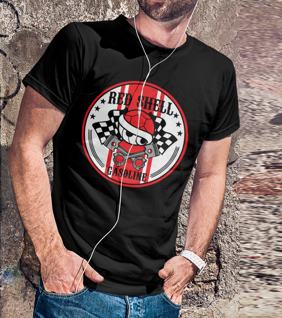 Red Shell Gasoline Racing Checkered Pistons T-Shirt
