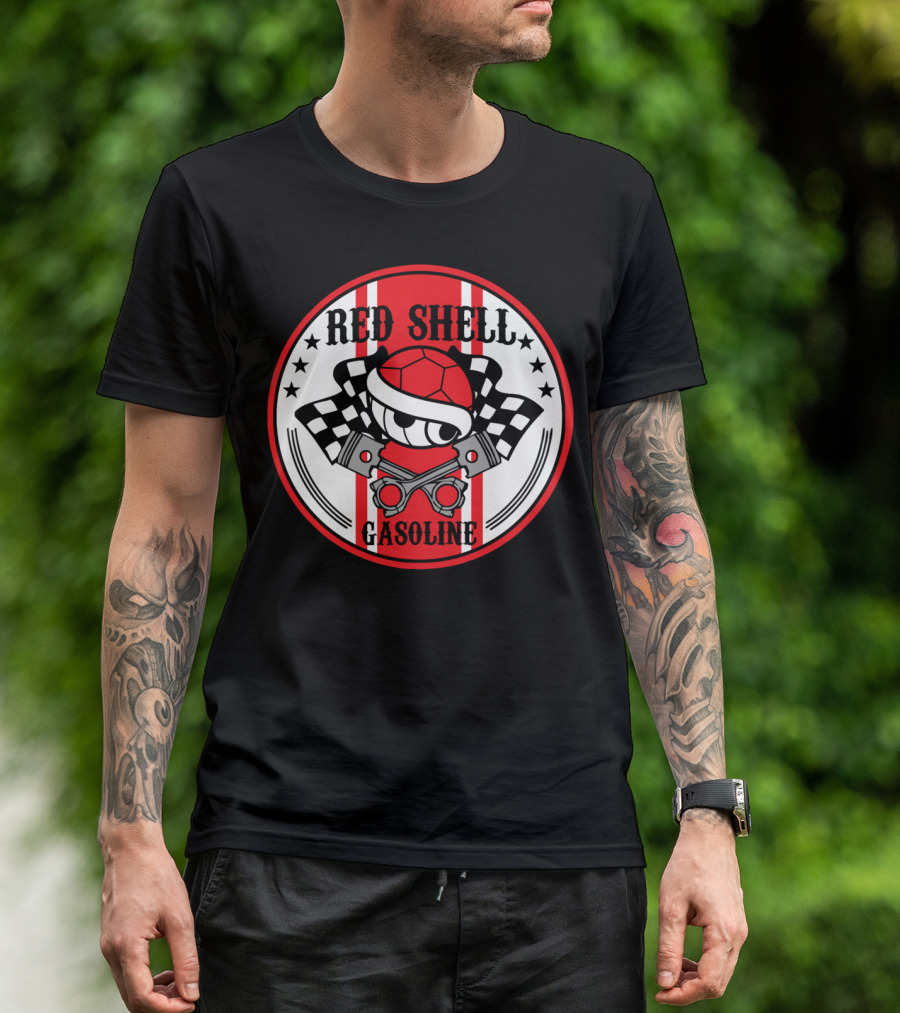 Red Shell Gasoline Racing Checkered Pistons T-Shirt