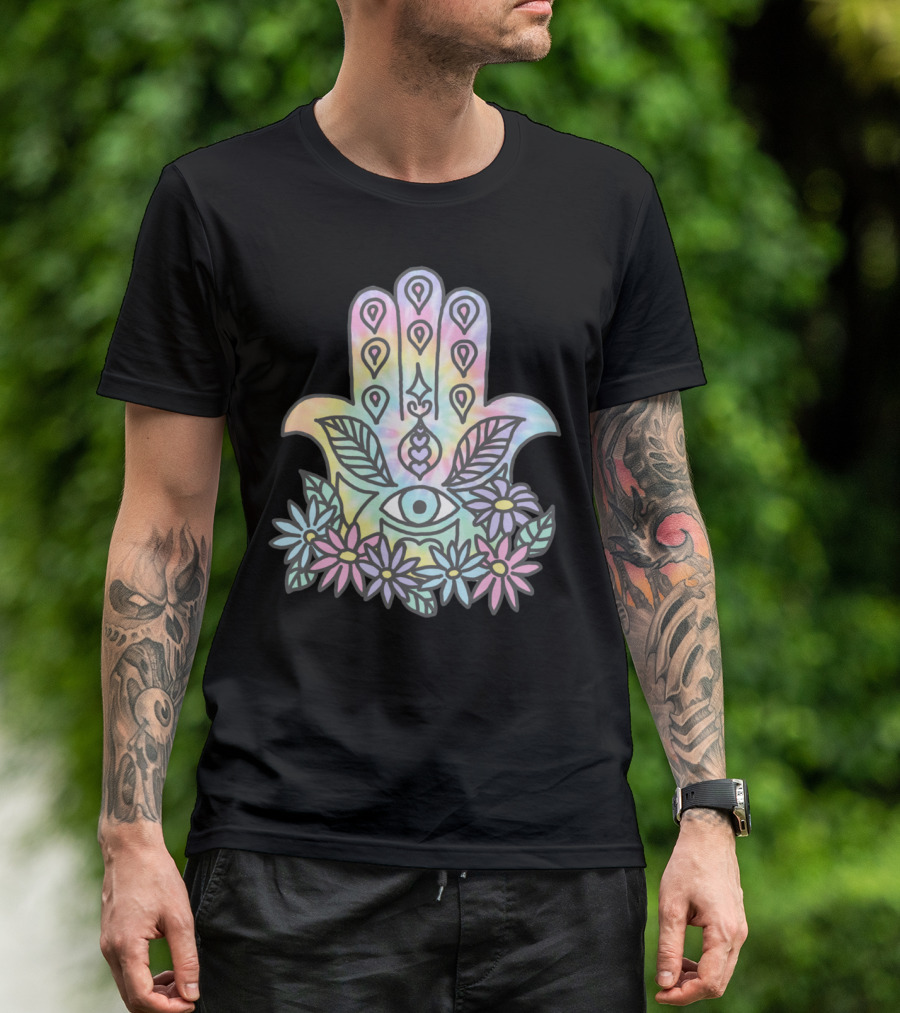 Tie Dye Boho Hamsa Evil Eye Peace Flowers T-Shirt