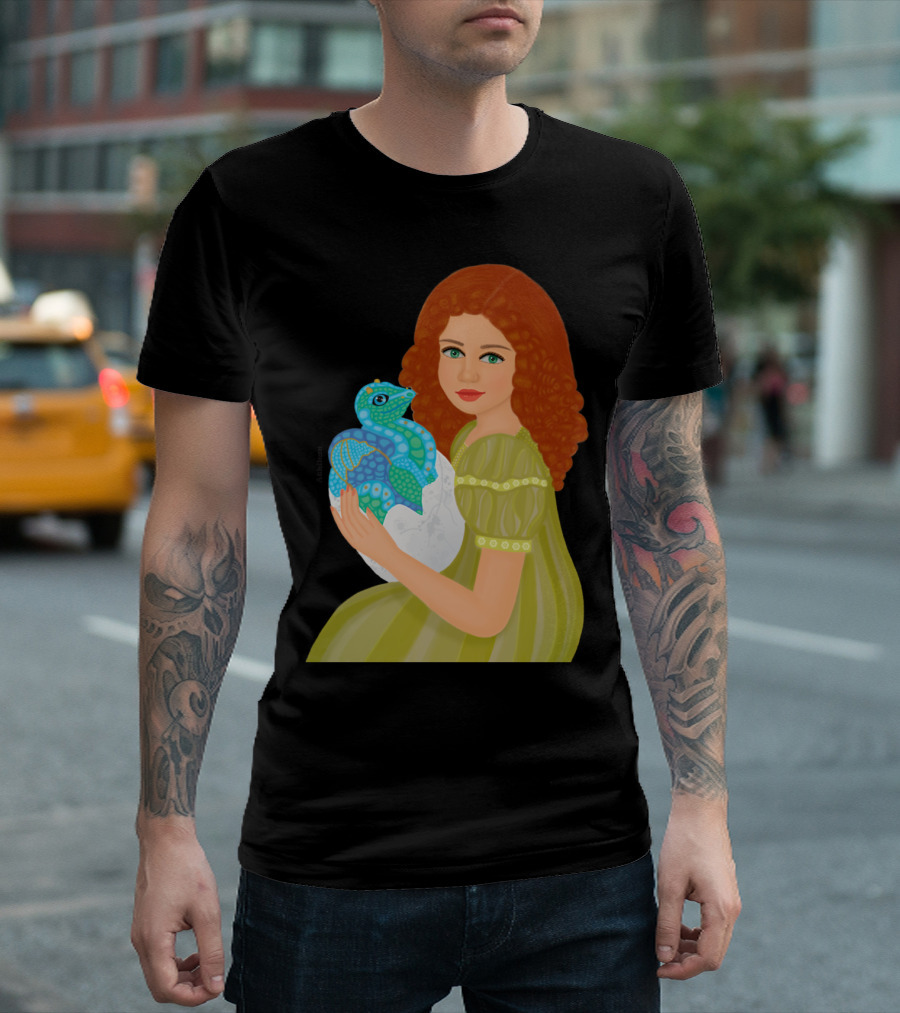 Meet a New Friend with Red-Haired Girl Holding Blue Dragon Egg T-Shirt