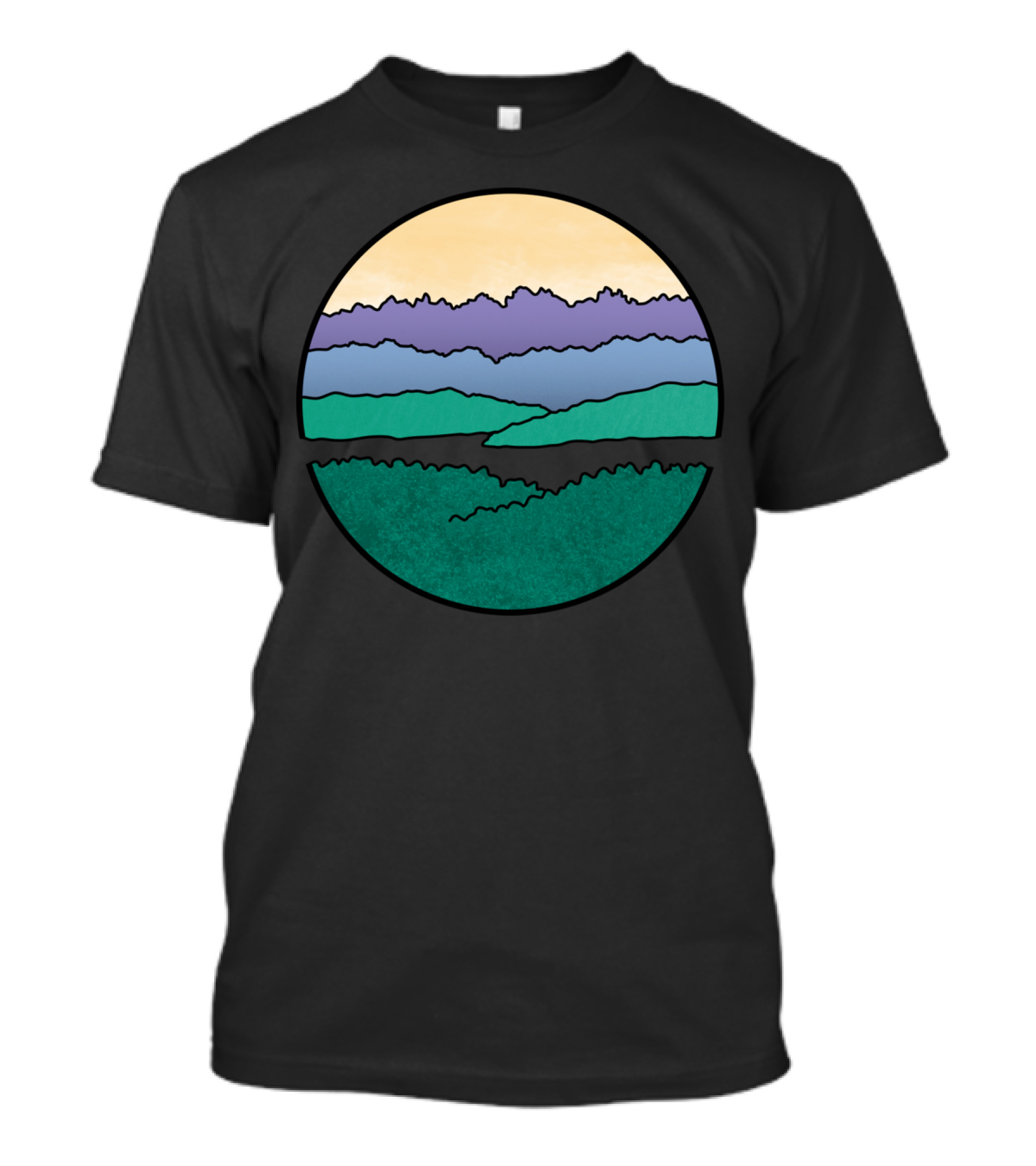 Mountains Over The Sound Scenic Layered Landscape T-Shirt