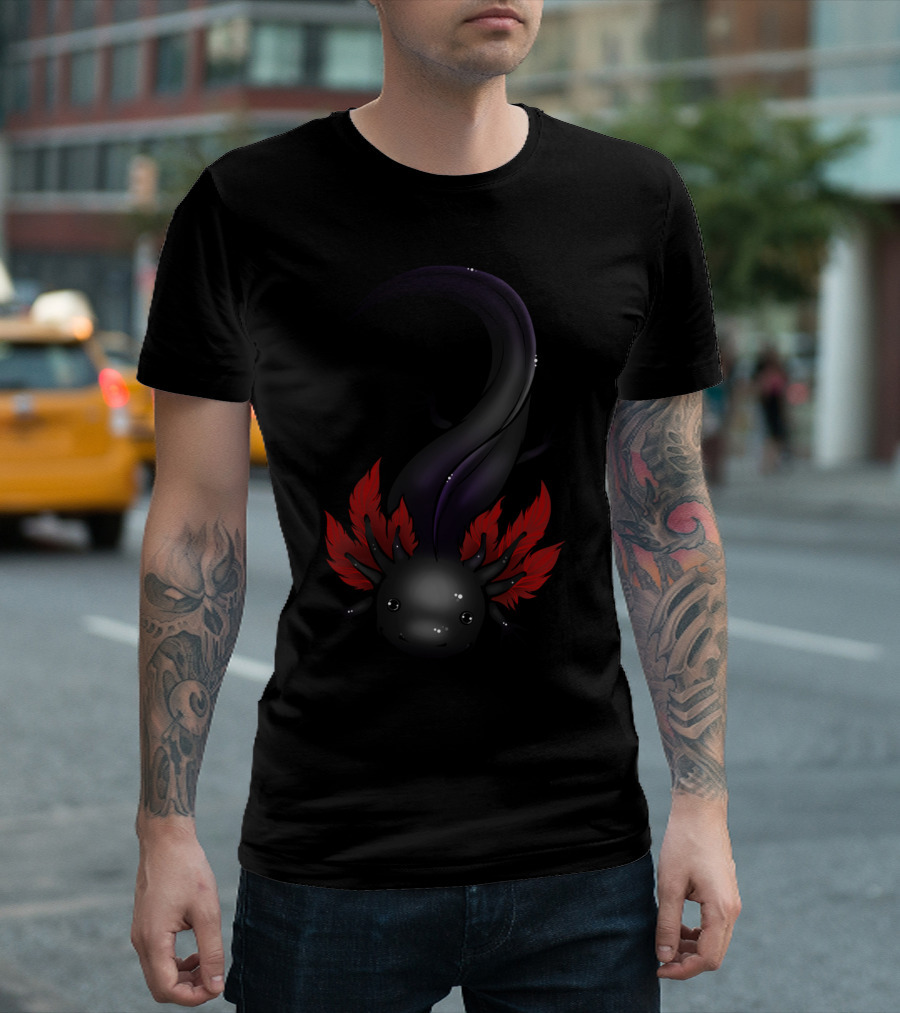 Melanoid Axolotl With Black Body And Red Gill Frills T-Shirt