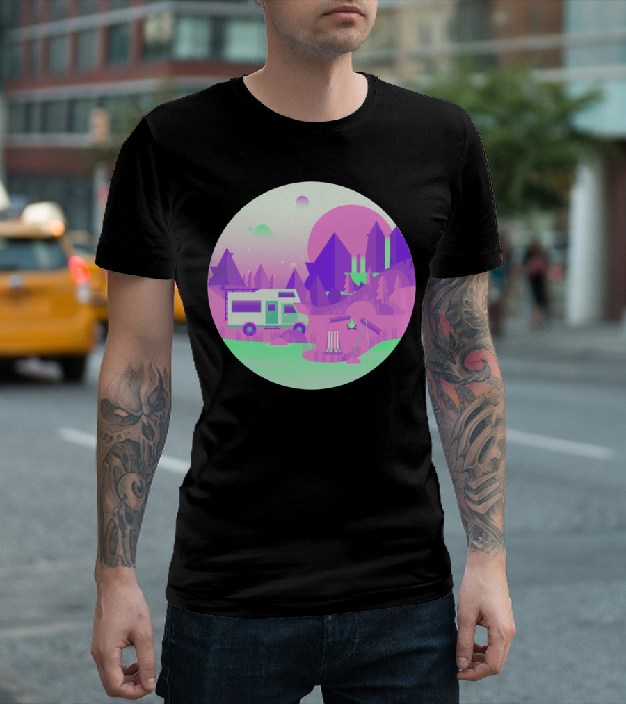 Outer Space Camping Futuristic Pastel Wilderness Adventure T-Shirt