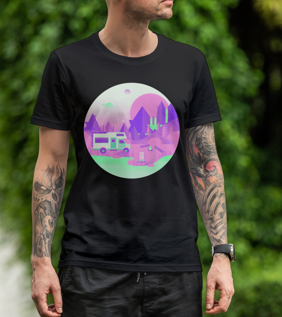 Outer Space Camping Futuristic Pastel Wilderness Adventure T-Shirt