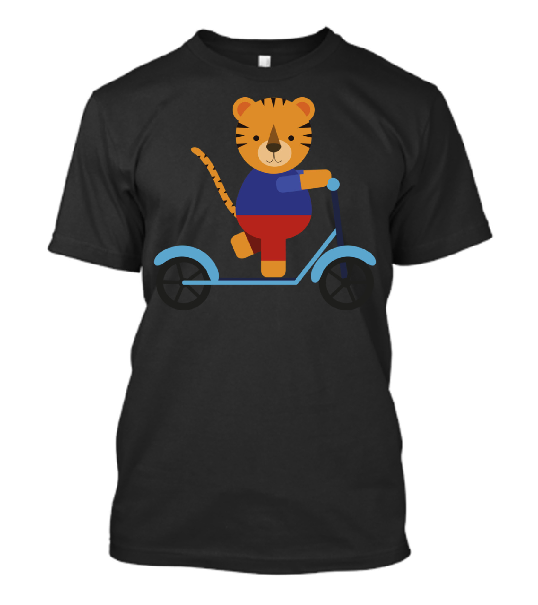 Tiger Rides Blue Scooter In Cartoon T-Shirt