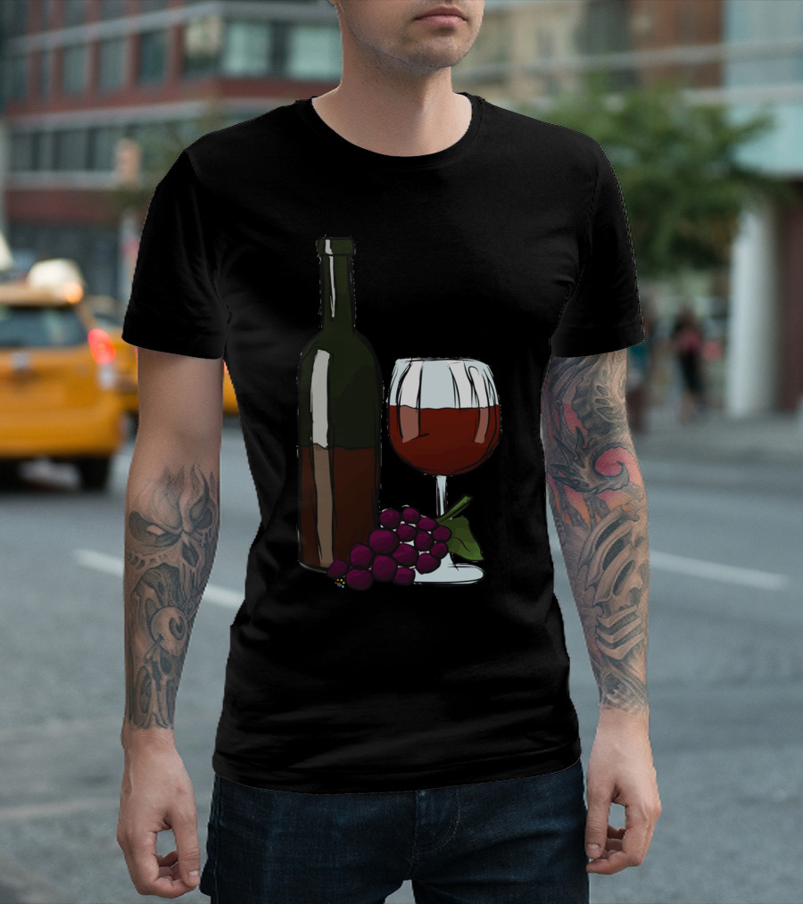 Wine N Glass Bottle With Grapes T-Shirt