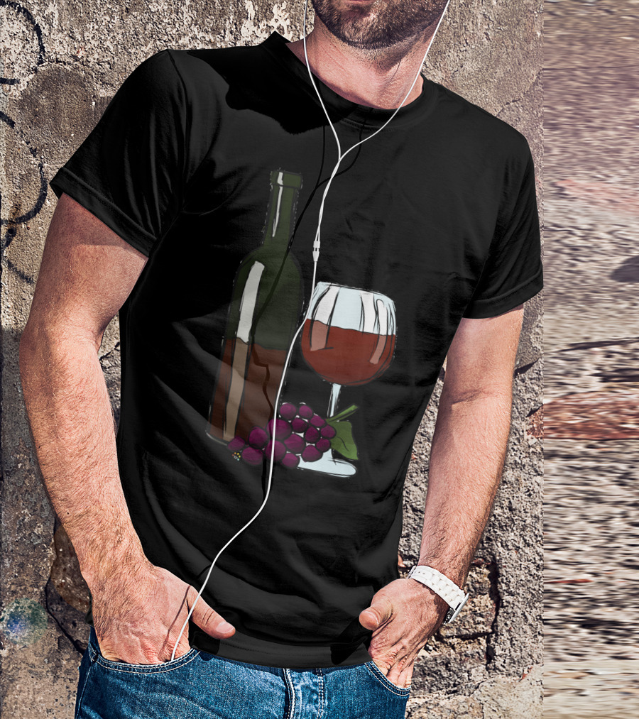 Wine N Glass Bottle With Grapes T-Shirt
