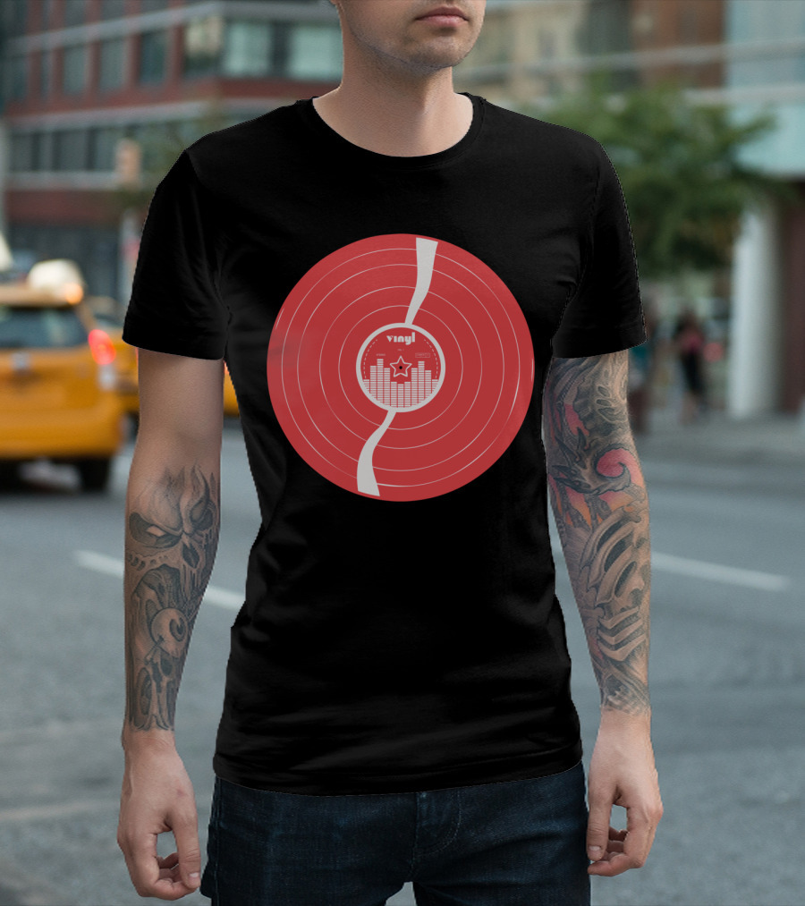Vinyl Record Star Sound Waves Red T-Shirt