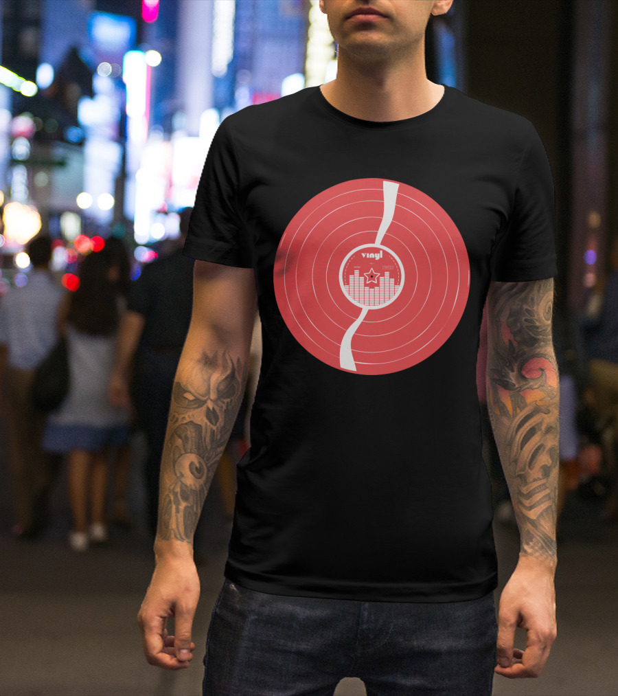 Vinyl Record Star Sound Waves Red T-Shirt