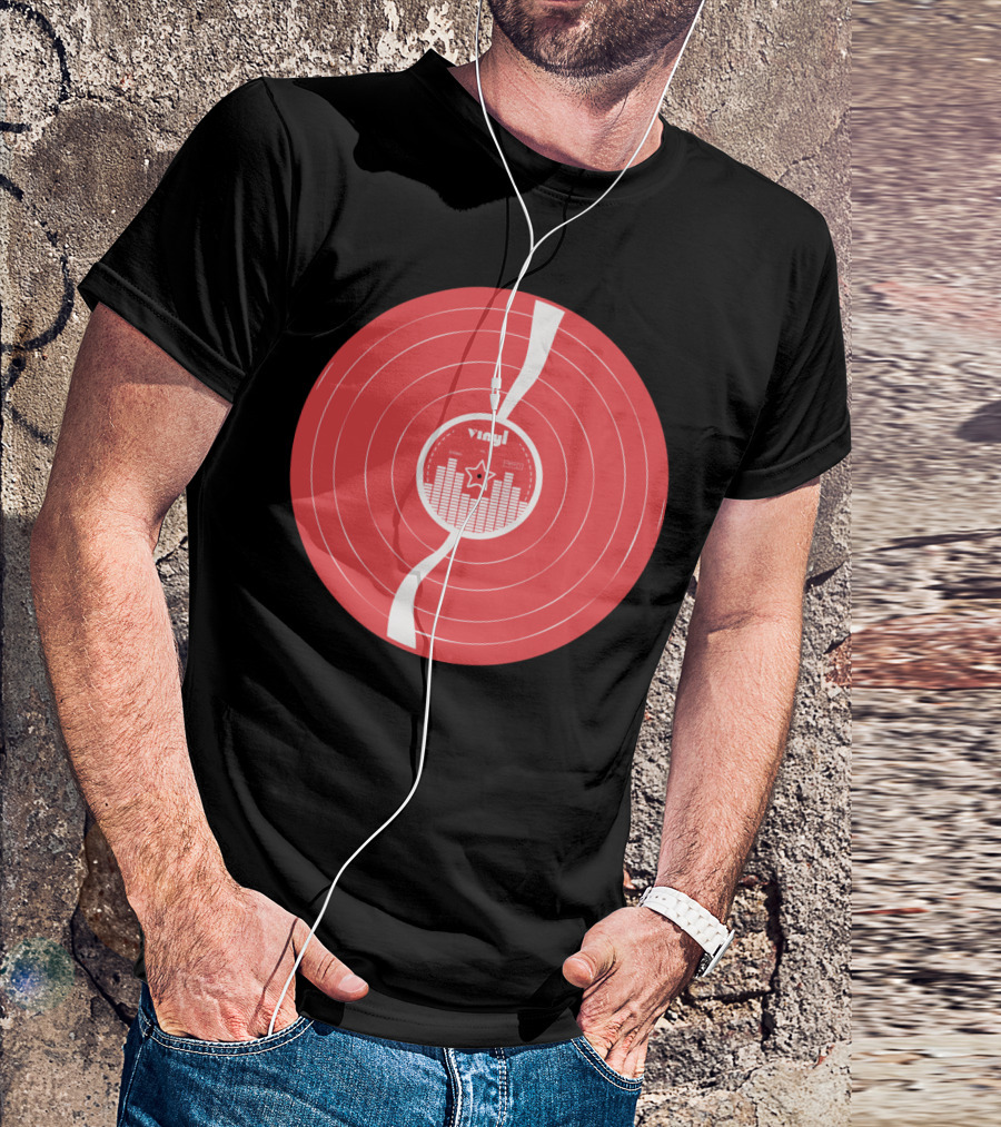 Vinyl Record Star Sound Waves Red T-Shirt
