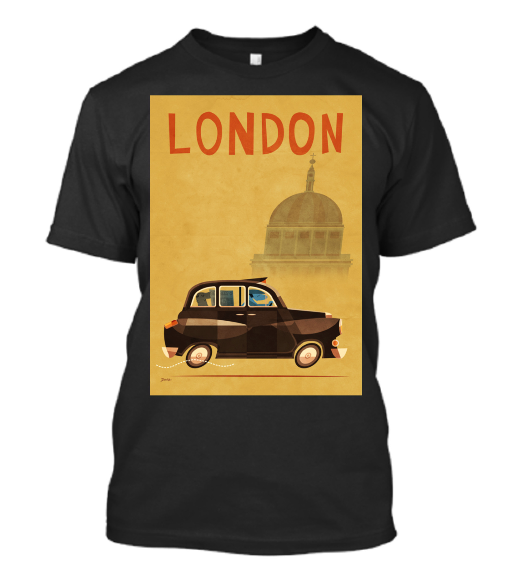 London Classic Black Cab With Iconic Architecture In Background T-Shirt