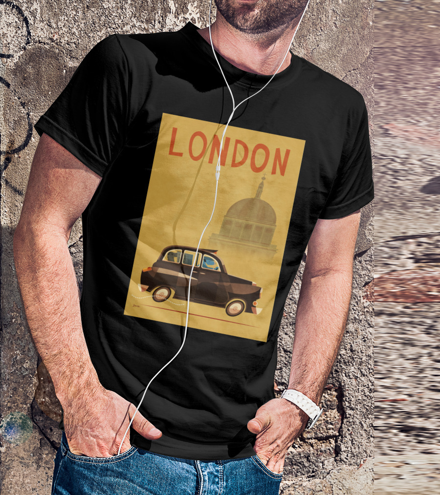 London Classic Black Cab With Iconic Architecture In Background T-Shirt