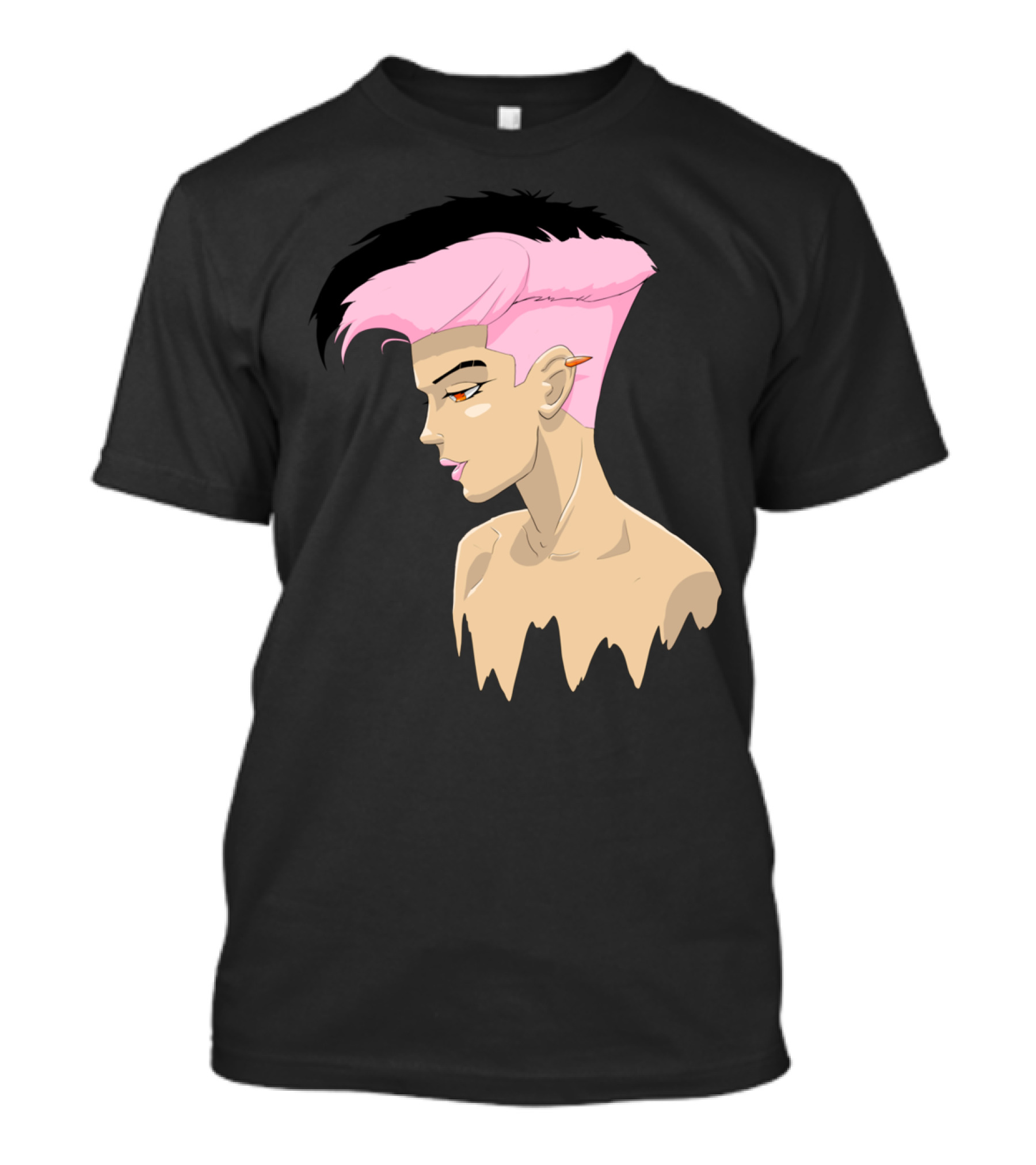 Melting Jin Lee Animated Profile With Pink Hair And Orange Pencil T-Shirt