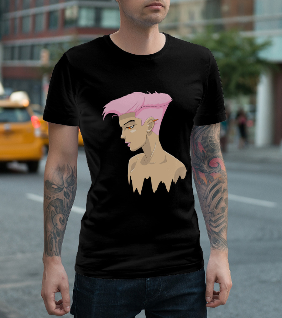 Melting Jin Lee Animated Profile With Pink Hair And Orange Pencil T-Shirt