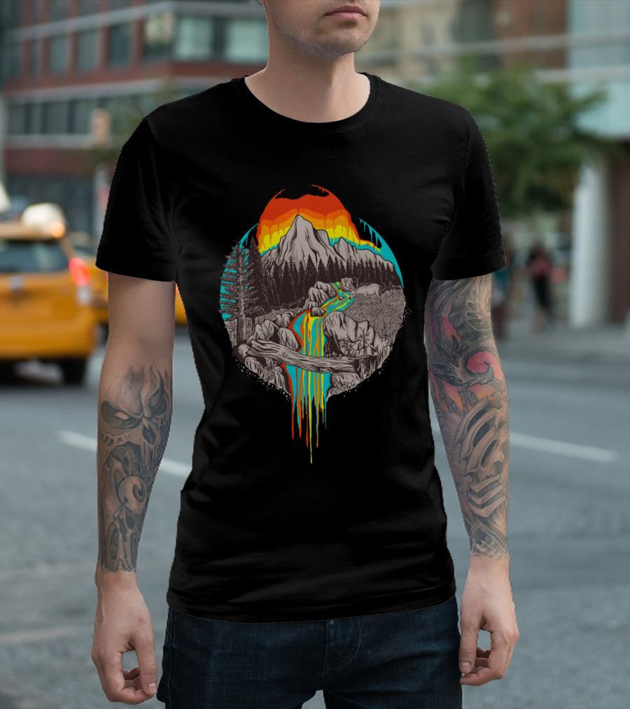 Meltingsun Mountain Landscape Flowing Colors T-Shirt