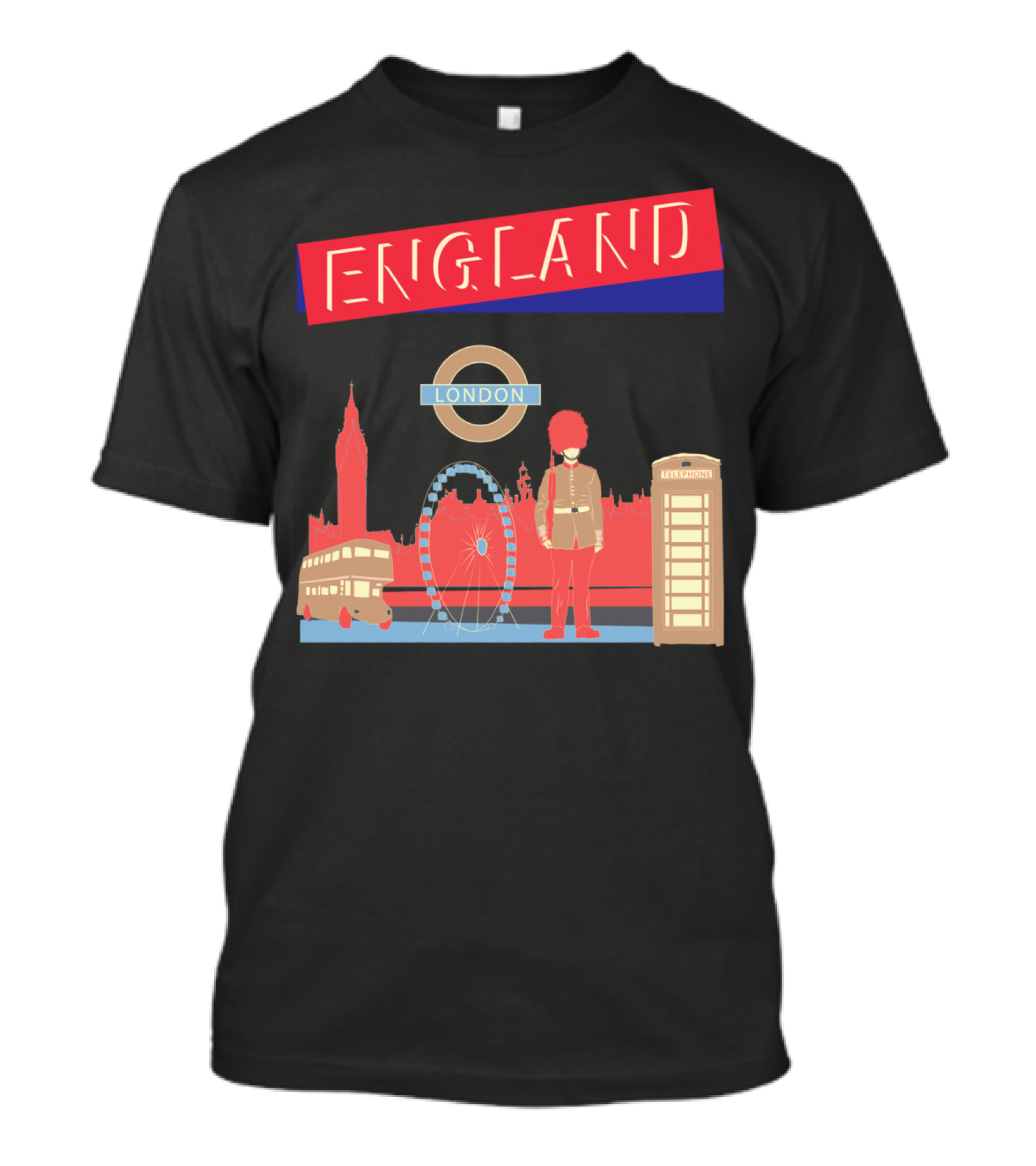 ENGLAND LONDON Big Ben Ferris Wheel Guard Bus Telephone Box Circle T-Shirt