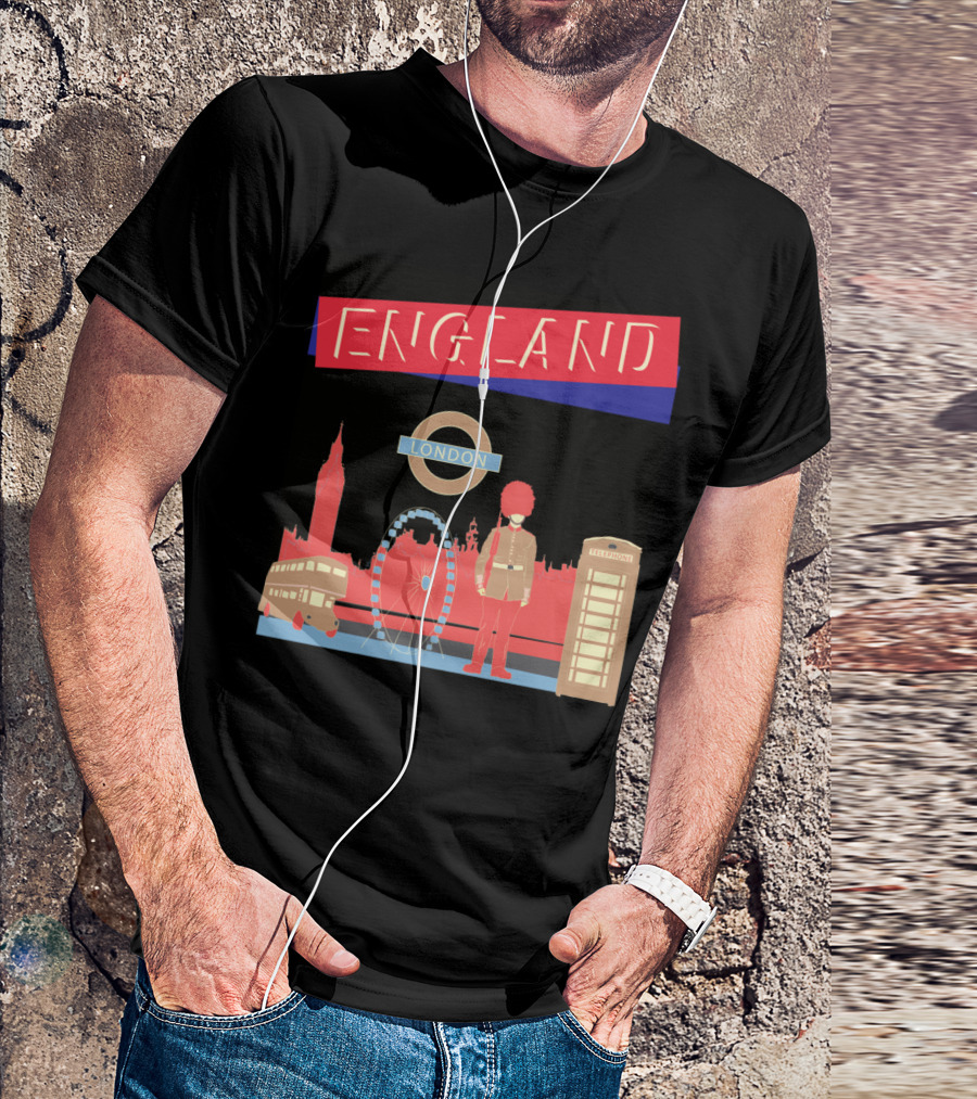 ENGLAND LONDON Big Ben Ferris Wheel Guard Bus Telephone Box Circle T-Shirt