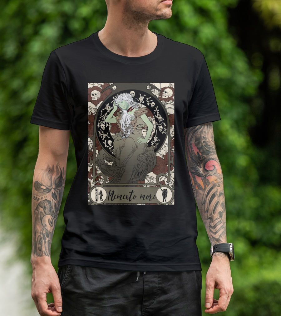 Memento Mori Skull Flower Lady With Skeletons And Floral Background T-Shirt