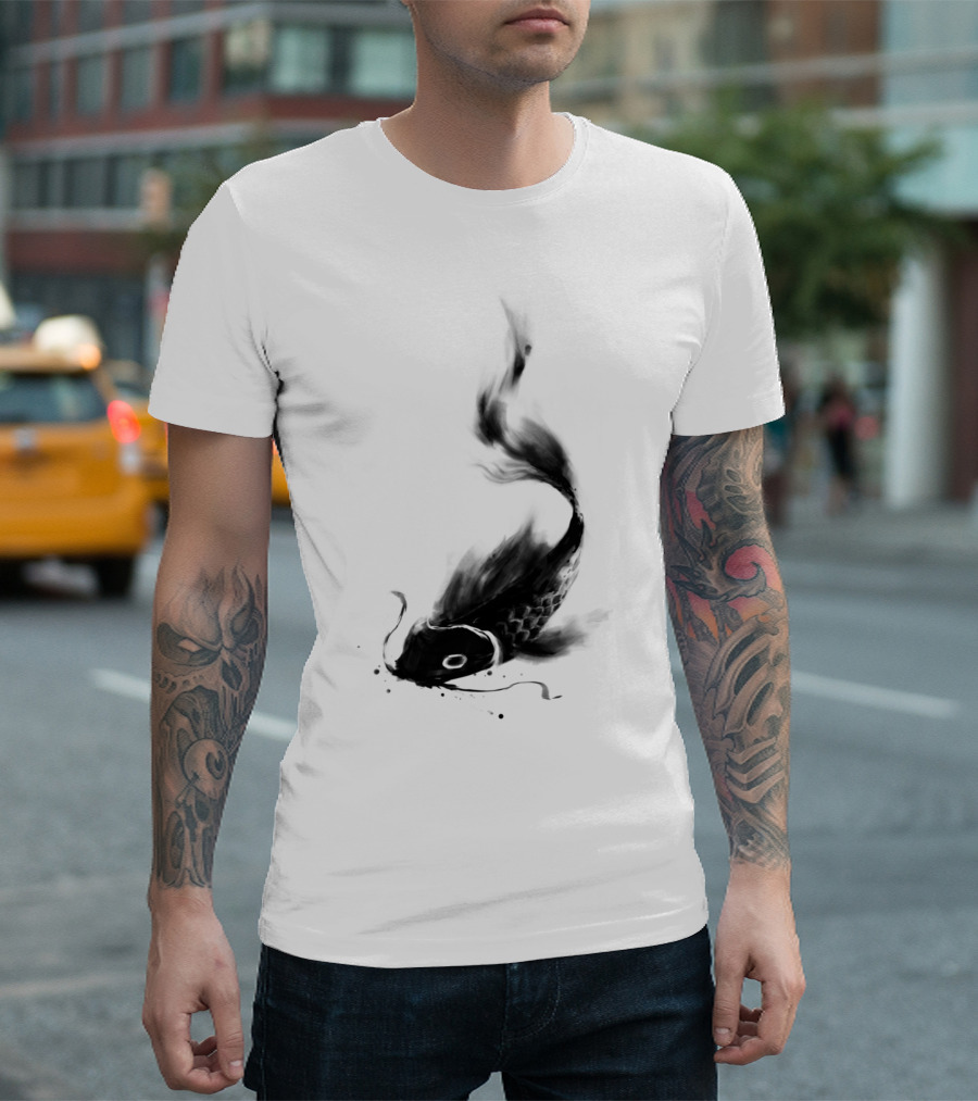 Koi Fish Watercolor Wash with Flowing Ink Effect T-Shirt