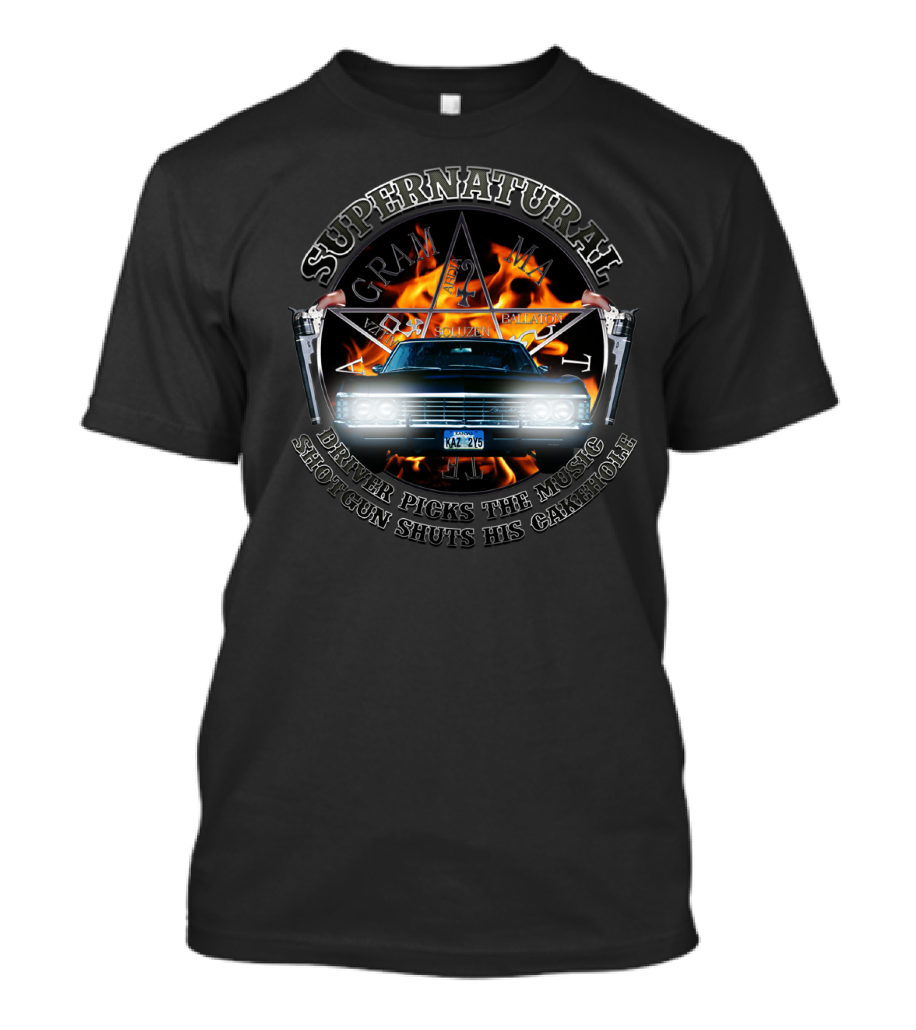 Supernatural Driver Picks The Music Shotgun Shuts His Cakehole Car Flamespentagram T-Shirt