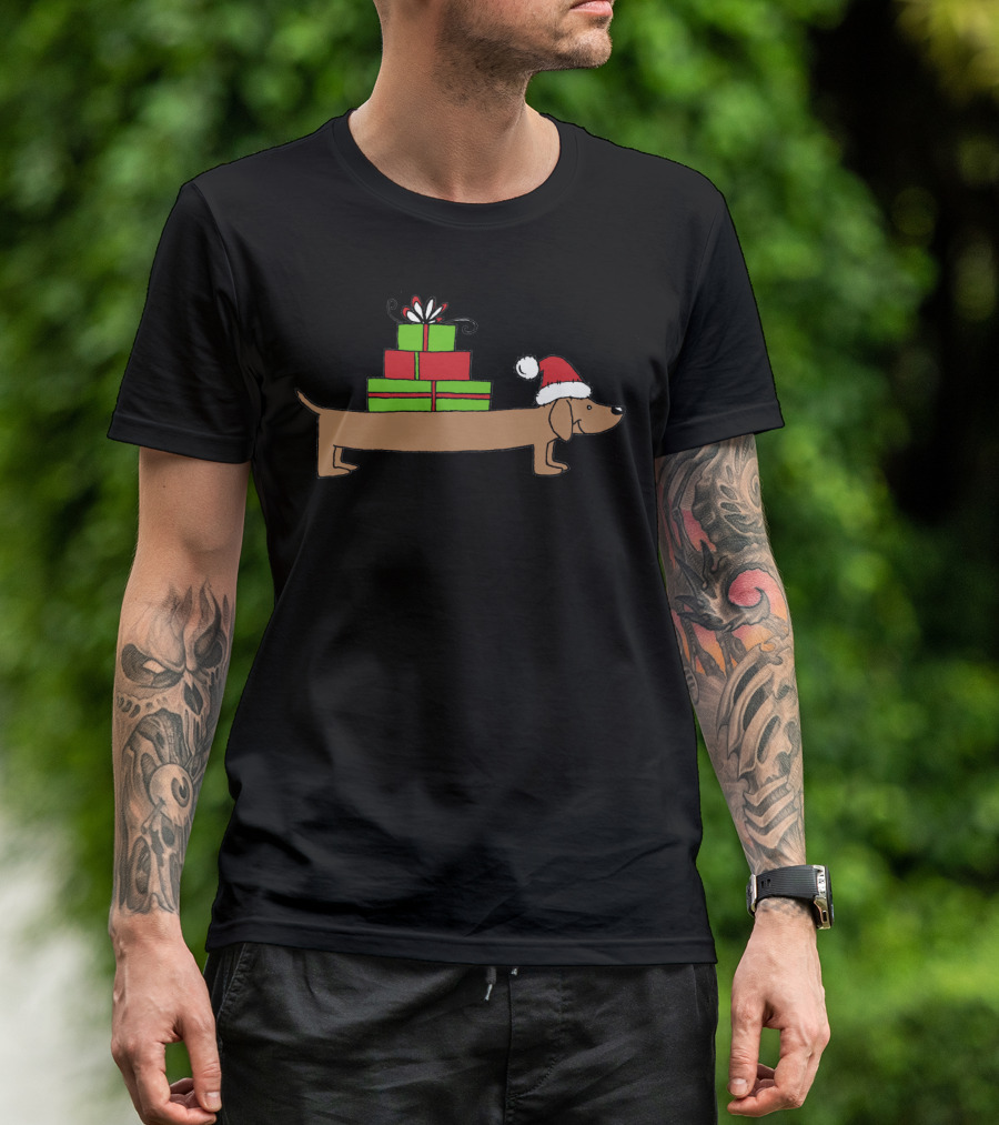 Dachshund Santa Hat With Christmas Presents T-Shirt