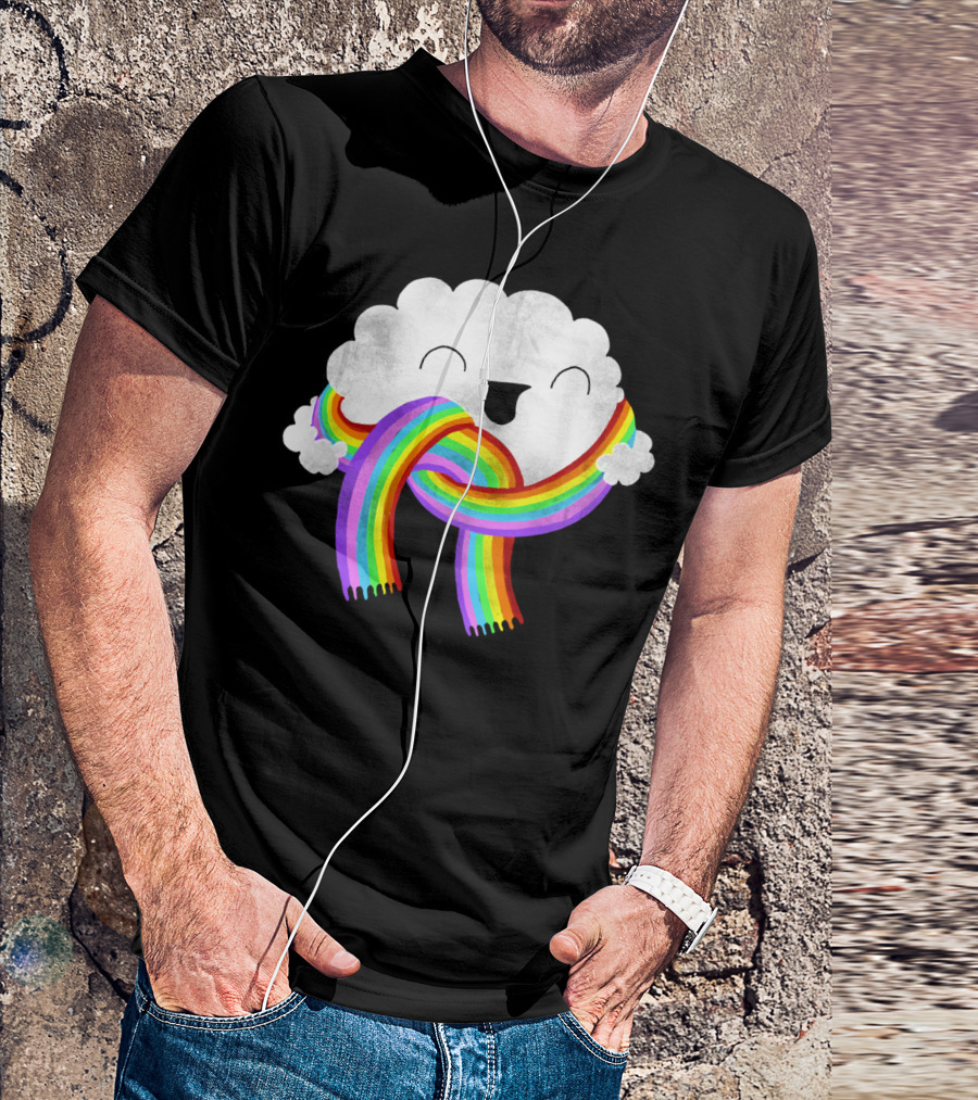 Mr Clouds Rainbow Scarf Joyful Expression T-Shirt
