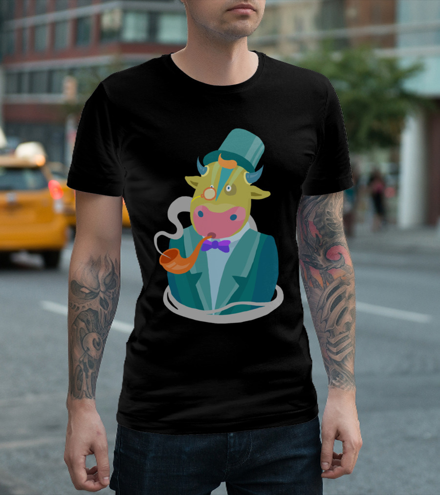 Mr Cow Smoking Pipe Gentleman T-Shirt