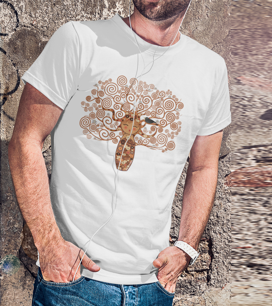 Kokeshi Tree Of Life Klimt Style Spiral T-Shirt