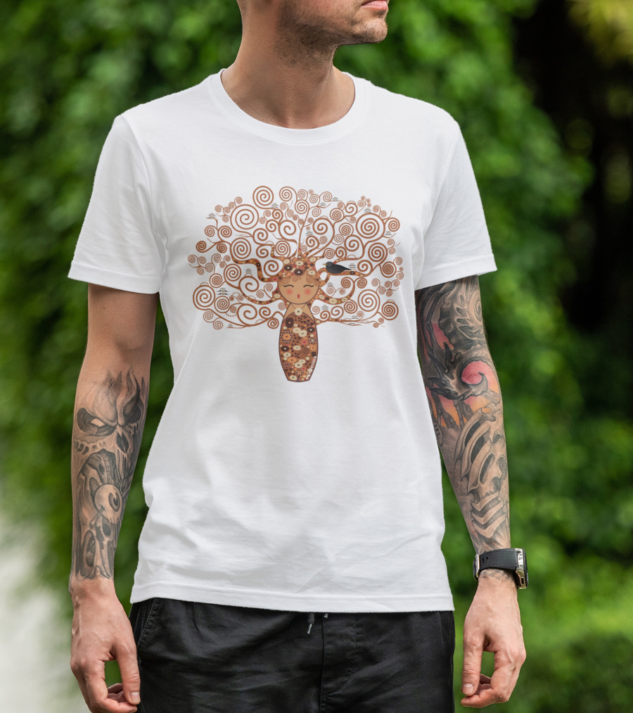 Kokeshi Tree Of Life Klimt Style Spiral T-Shirt