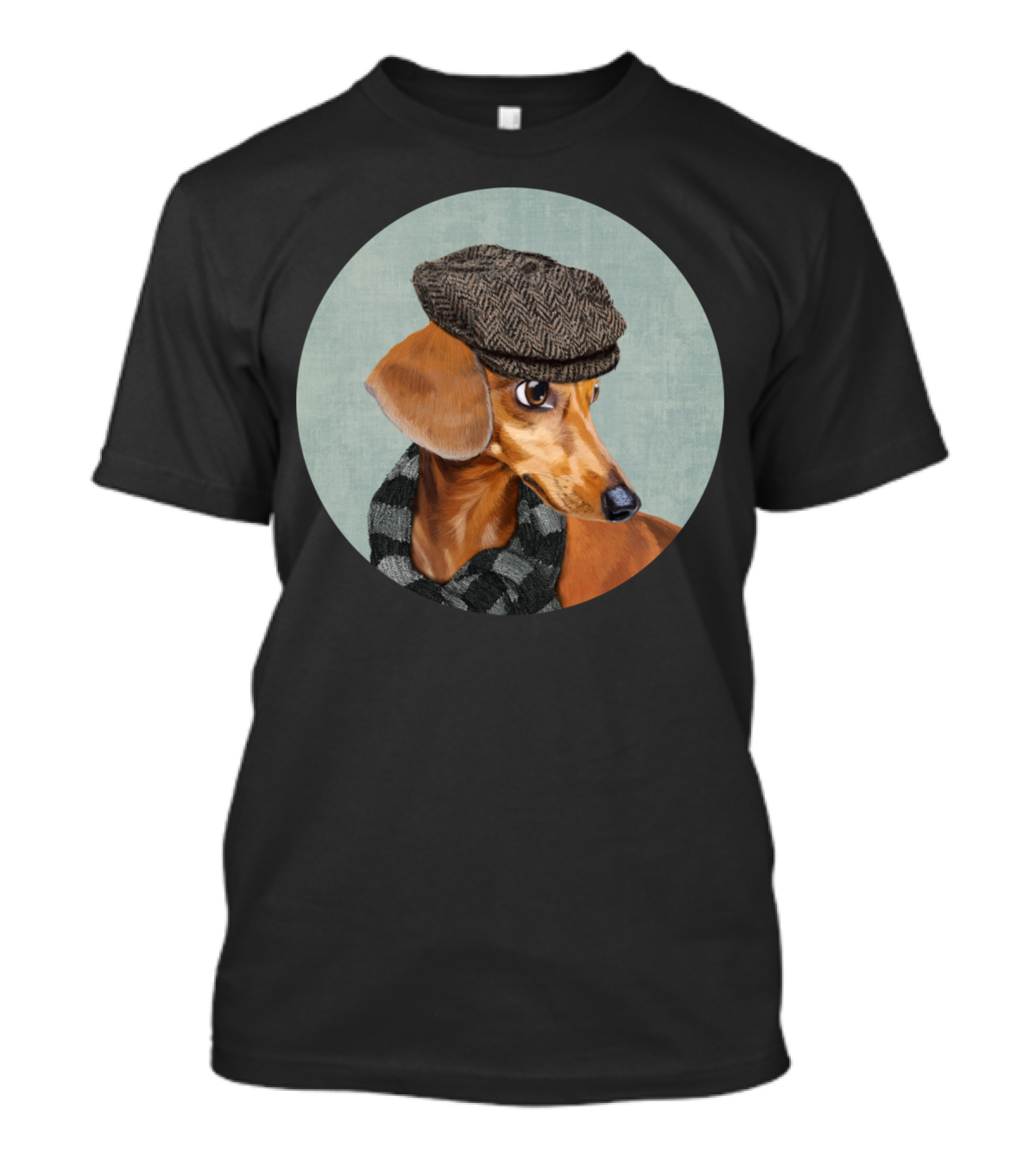 Mr Dachshund Tweed Cap And Scarf T-Shirt